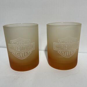Harley Davidson Frosted Glasses 12oz Pair Orange Satin  LocB4
